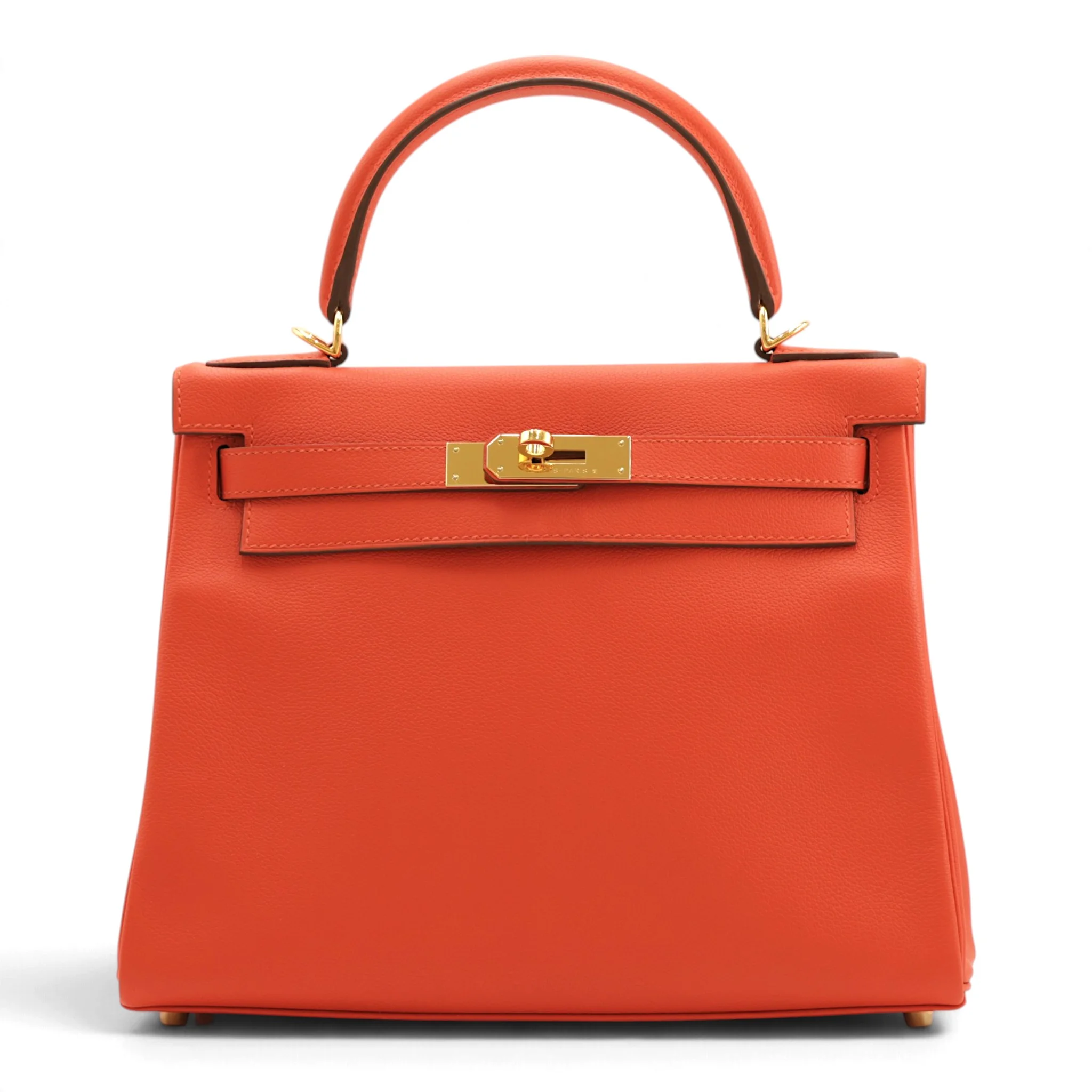 Very Good ( Rank A) HERMÈS Kelly 28 Verso Rouge H (55) Capucine (9T) Evercolor Gold hardware C (2018)