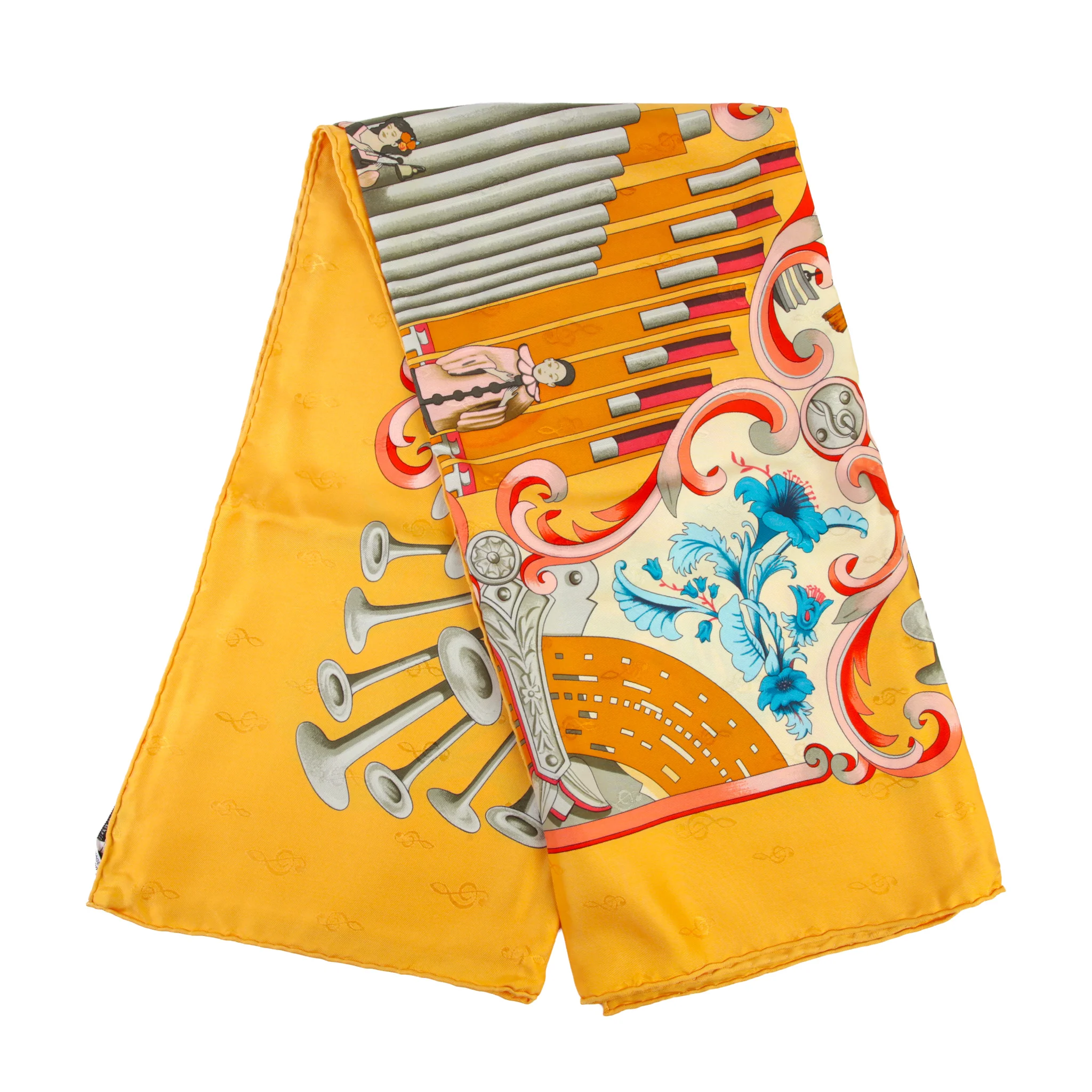週末お値下げ★レオナール★極美品★近年物★カンカンブラウス★サイズ42 カレ90 パイプオルガンと時計仕掛けの楽器 オレンジ | GINZA XIAOMA