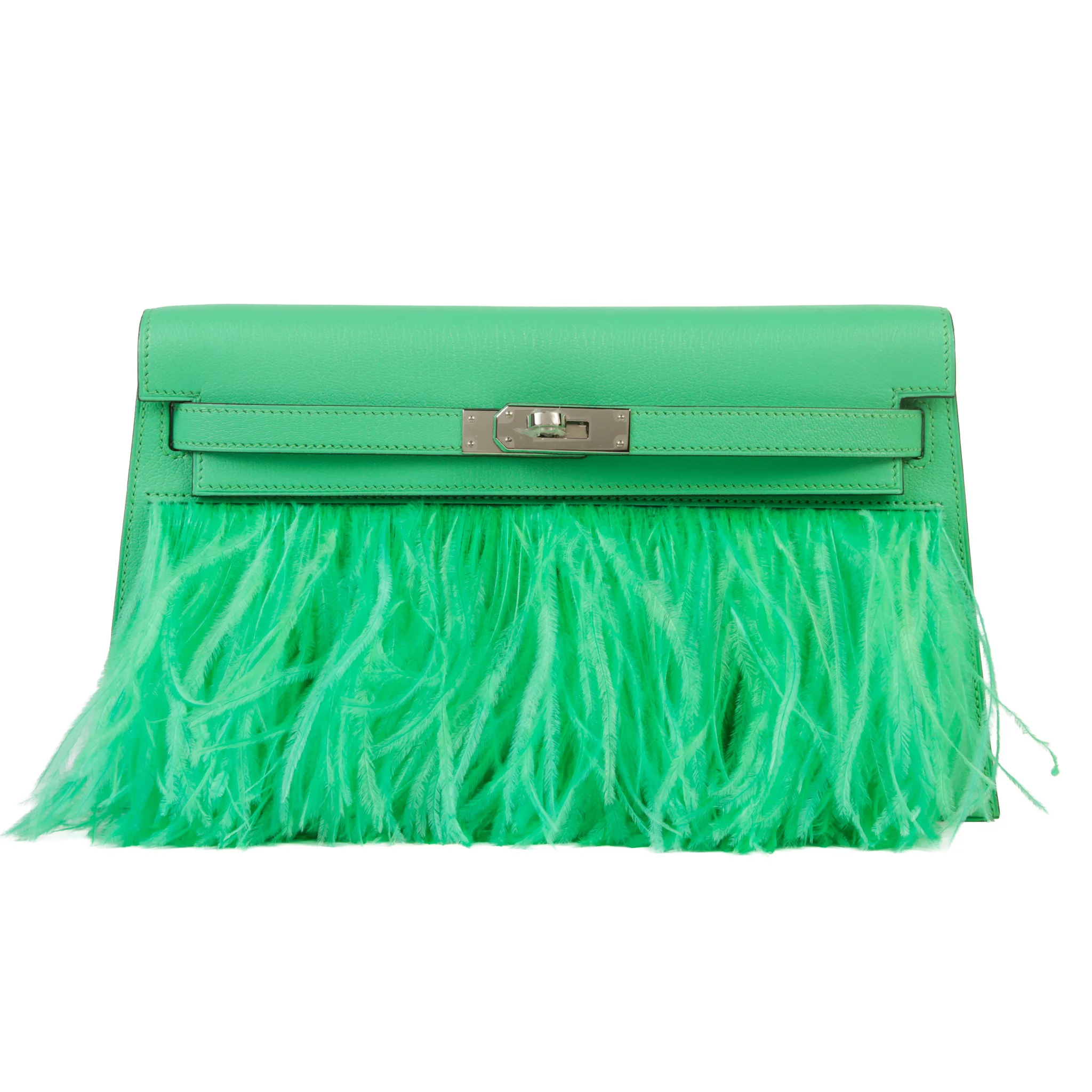 Excellent ( Rank SA ) HERMÈS Limited Edition Kelly Elan Vert Comics (0Z) Chevre Ostrich feather Palladium hardware B (2023)