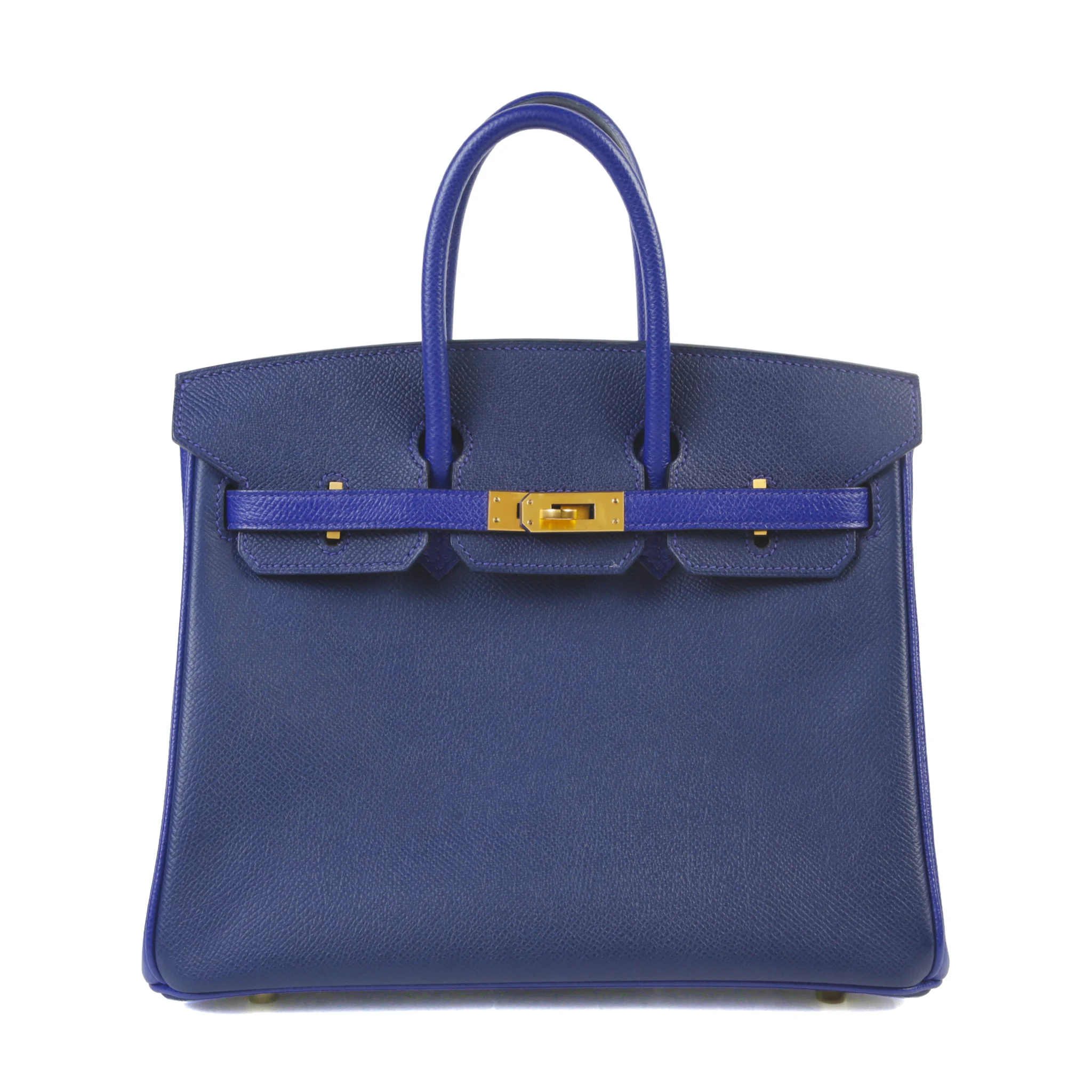 Very Good ( Rank A) HERMÈS Special Order Birkin 25 HSS Bleu Saphir (73) Bleu Electrique (7T) Epsom Brushed Gold hardware X (2016)